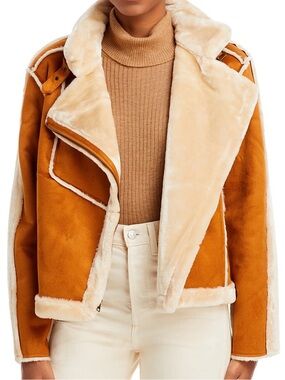 Suede Shearling Aviator Jacket in Chestnut and Cream